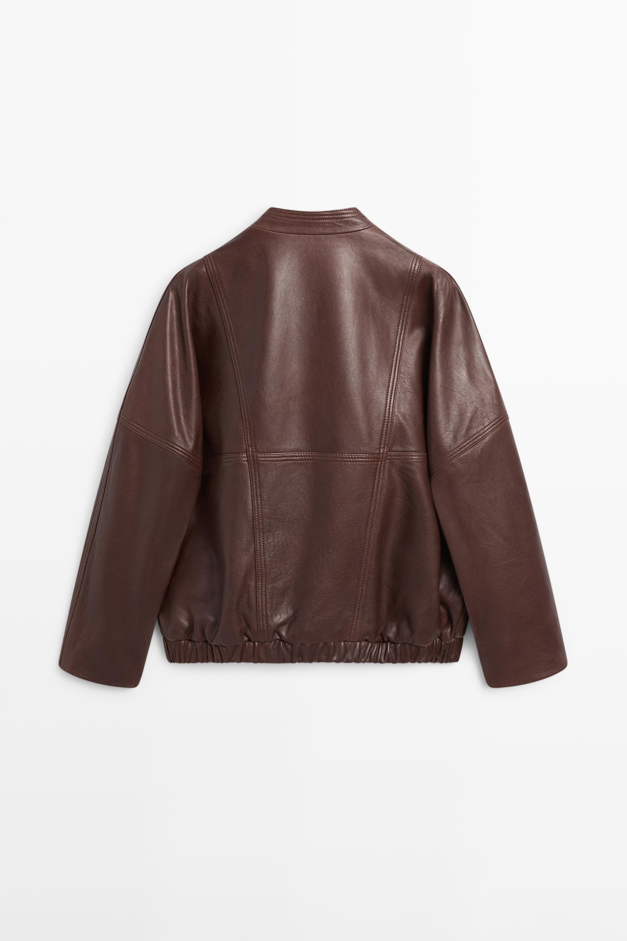 Asymmetric nappa leather bomber jacket
